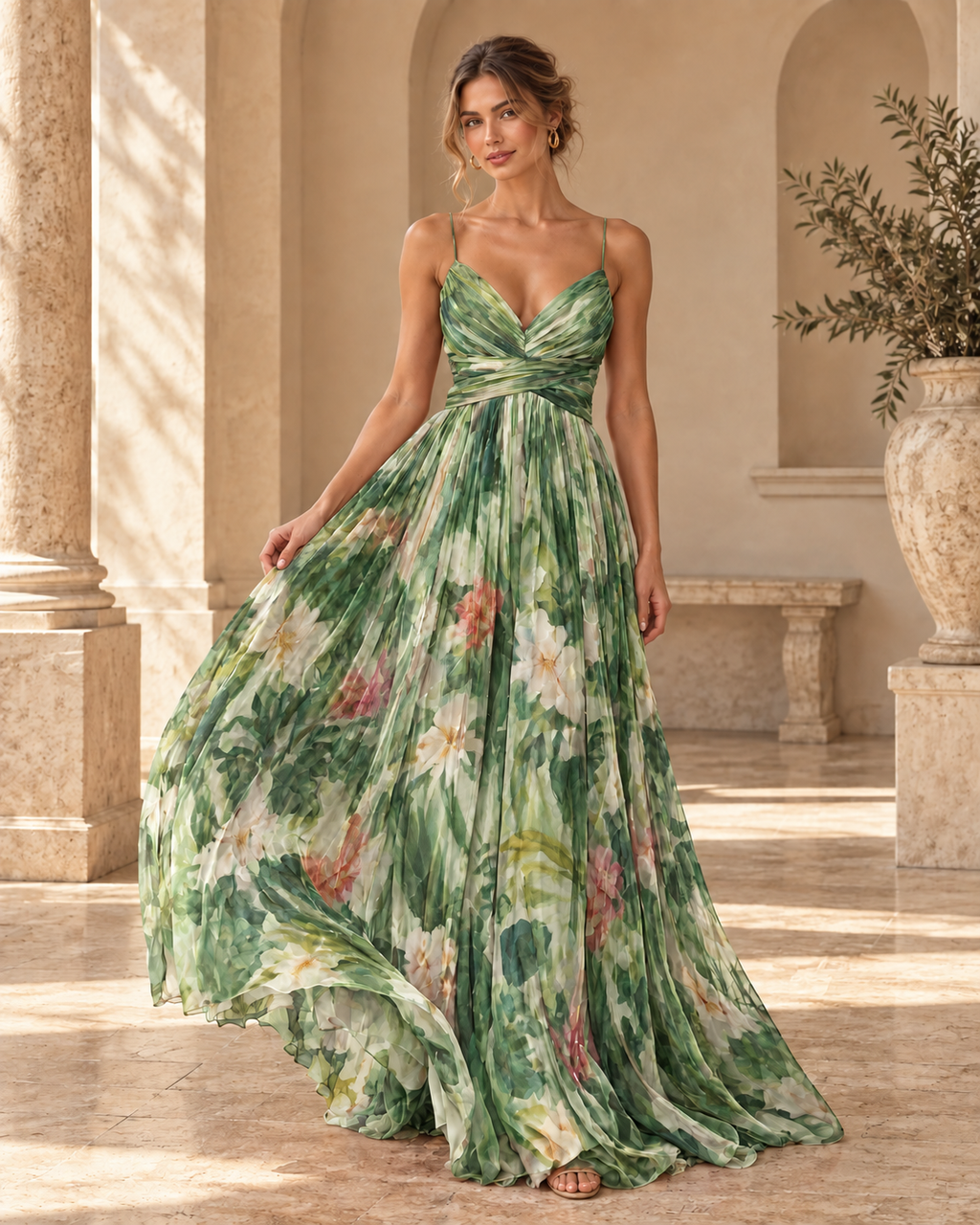 isolde-abito-maxi-floreale — Verde