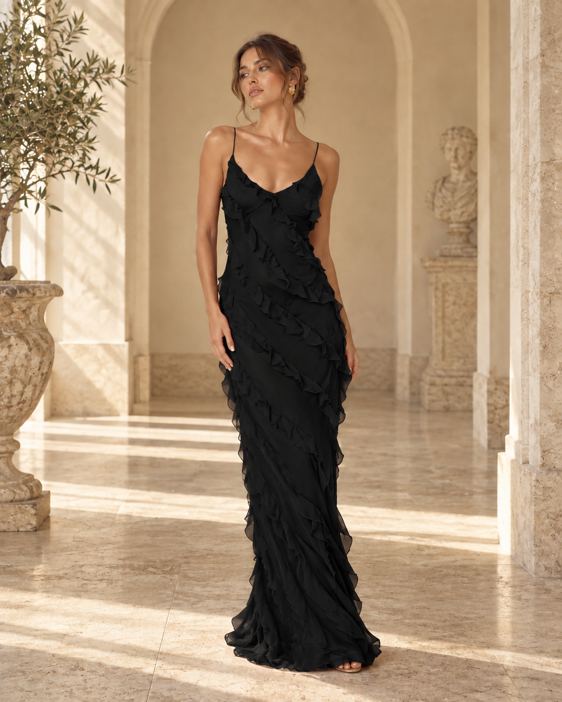 margaux-abito-maxi-con-balze — Nero